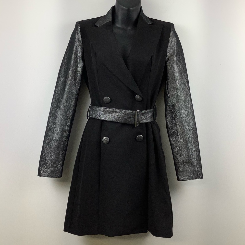 NWT Imperial Belted Blazer Dress in Black/Silver Multi